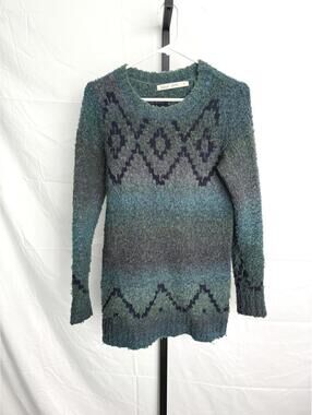 Woolrich Women's Patterned Knit Sweater Small Wool Blend Teal Purple Blue